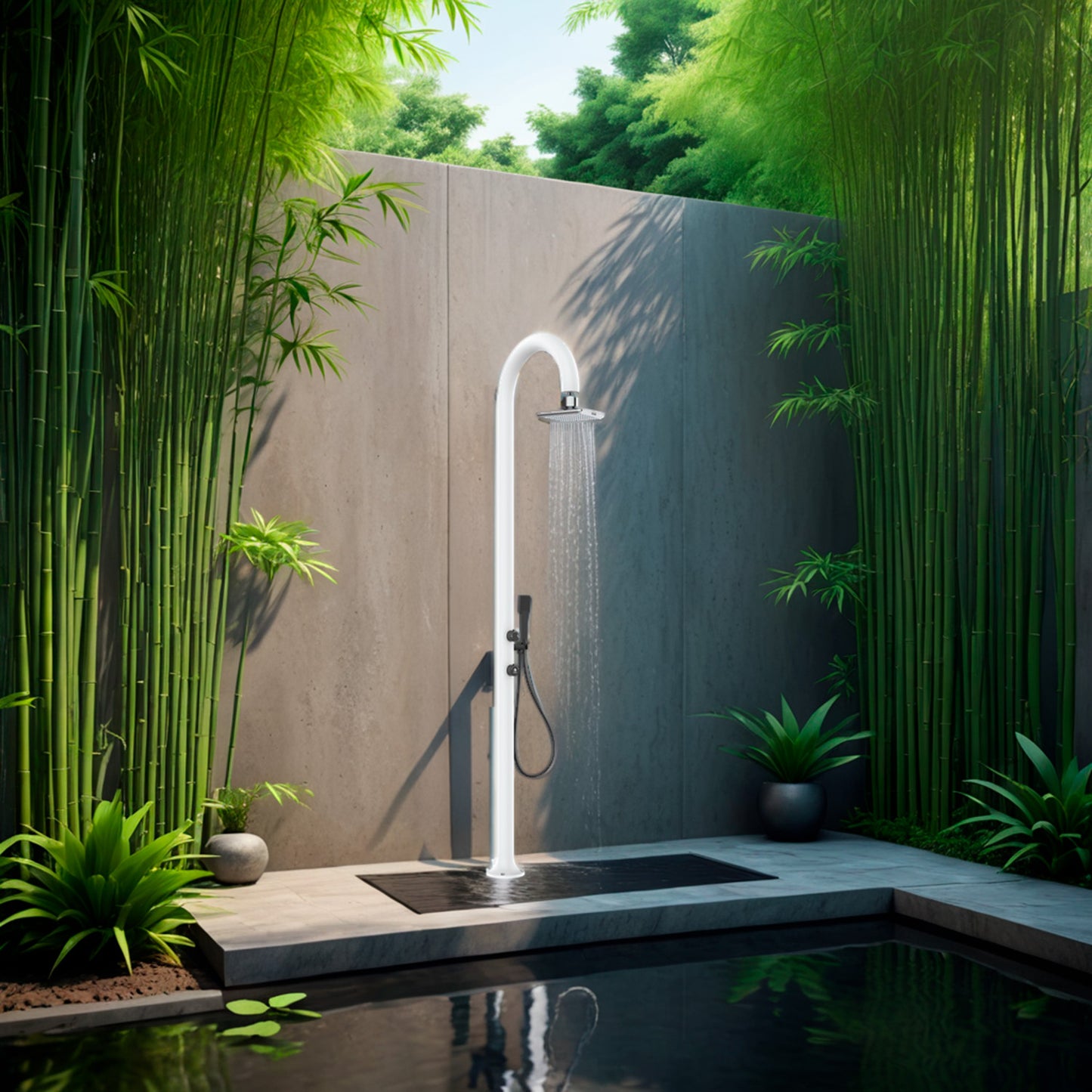 Ducha led aluminio blanco con teleducha y diseño elegante