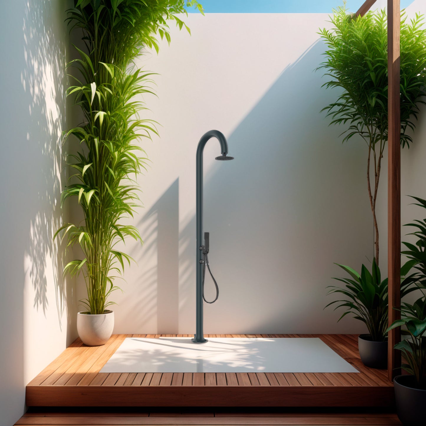 Sistema de ducha de aluminio gris con teleducha, diseño eleg