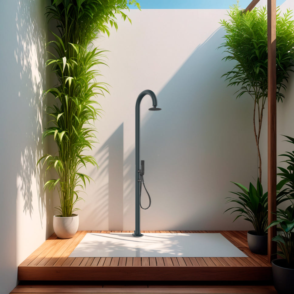 SINED Douche de Jardin en Aluminium Gris avec Douchette Eau Chaude et Froide Pomme de Douche Anticalcaire Idéale pour Jardins et Campings LUNA ALU D GRIGIA