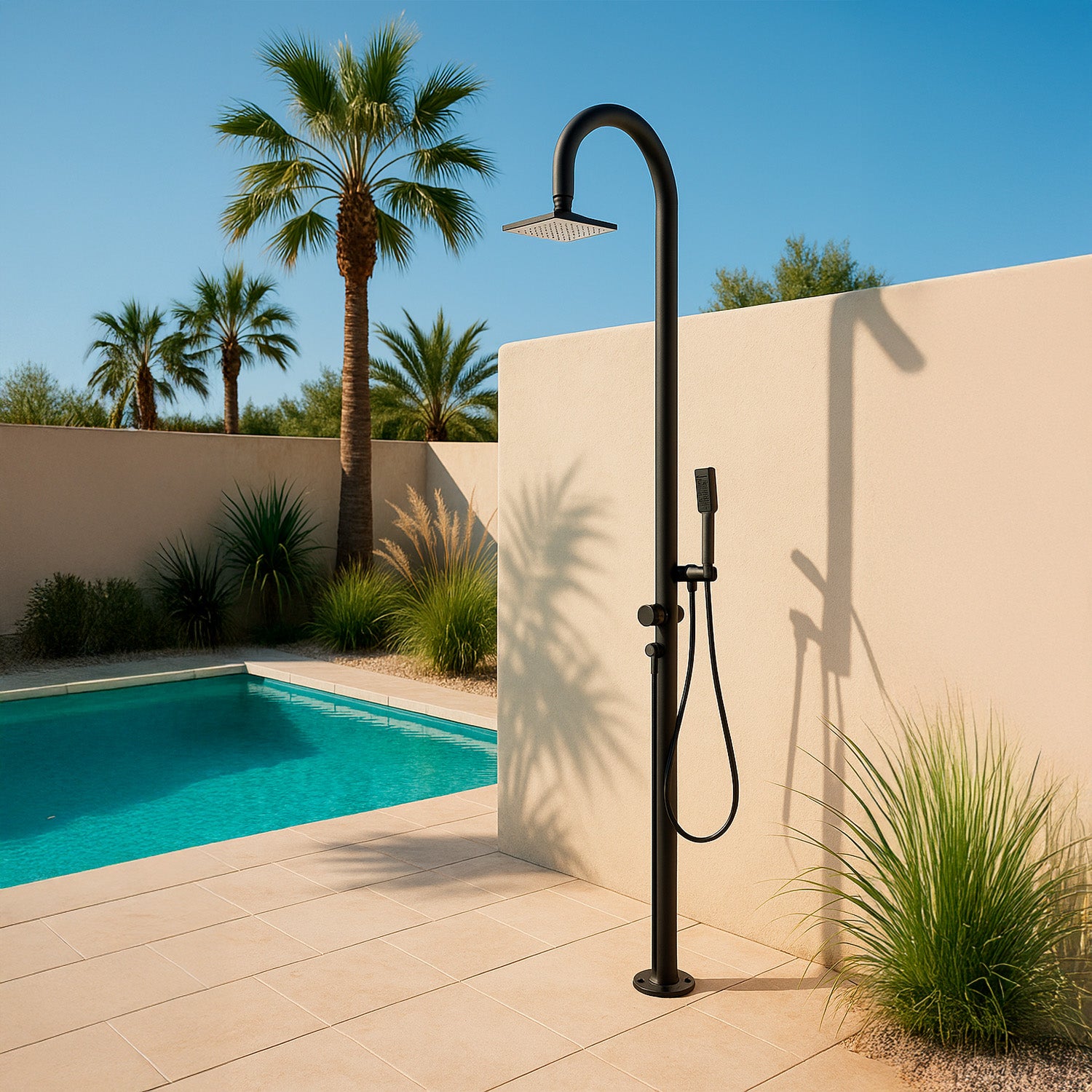 SINED Douche Jardin en Aluminium Noir avec Douchette à Main Double entrée d'eau chaude et froide Connexion d'eau intérieure et latérale Pour intérieur et extérieur 2235 cm LUNA ALU D NERA LCD