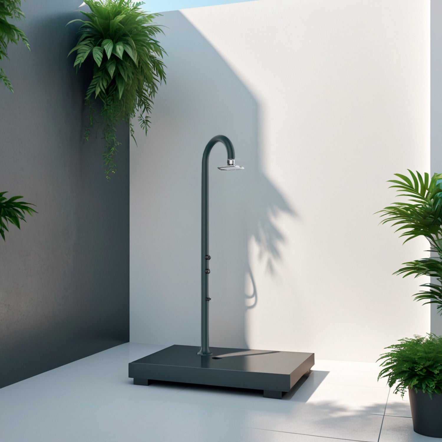 Luna Aluminum Shower with Double Water Outlet Gray Led Sined