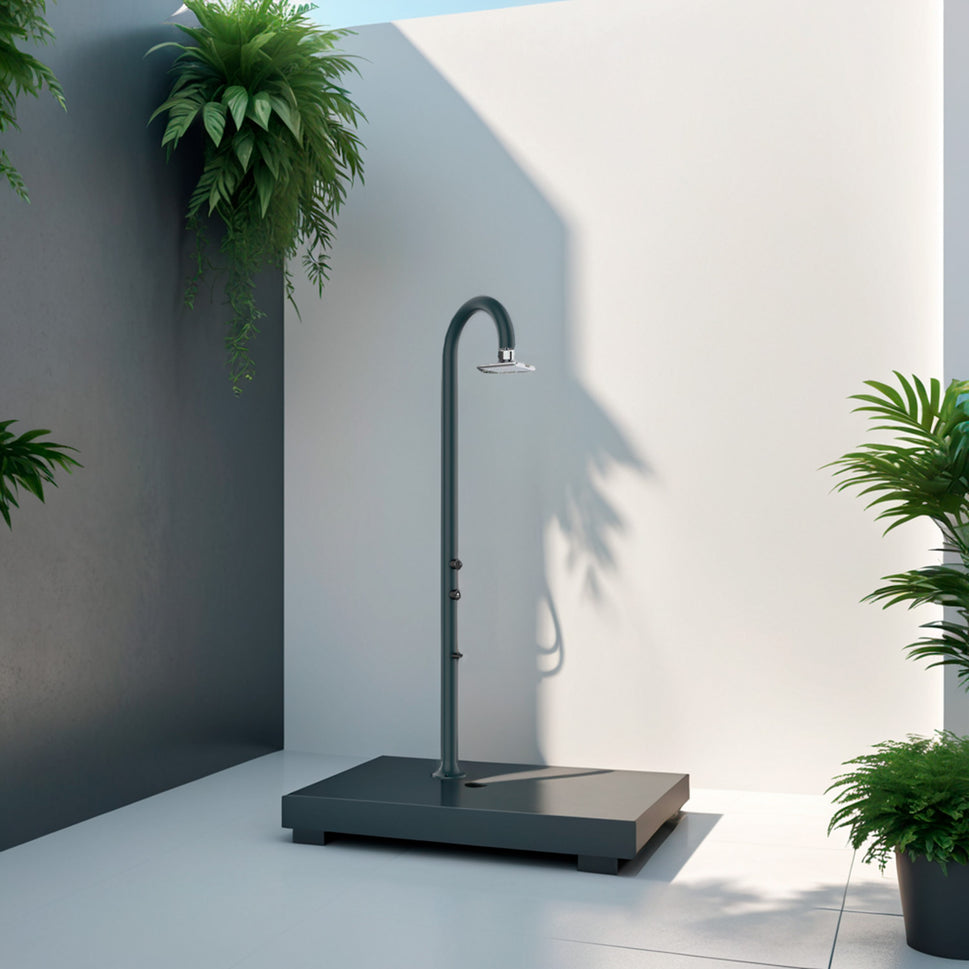 SINED Ducha Exterior de Aluminio Gris con Soporte LED Cuadrado Termómetro LCD y Doble Conexión de Agua Altura de 2235 cm Ideal para Uso Interior y Exterior LUNA ALU GRIGIA LED