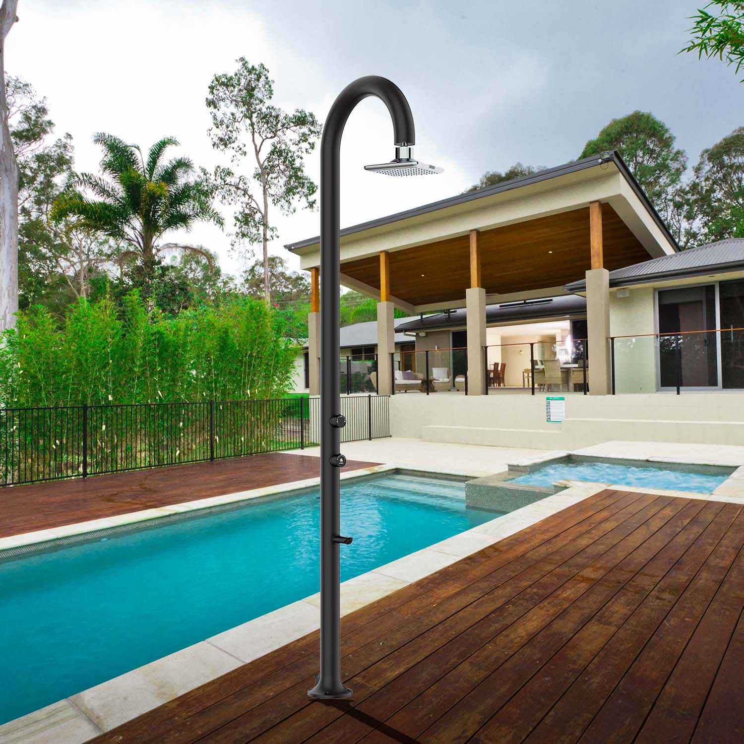 Ducha Al Aire Libre De Aluminio Negro Led También Para El Ho