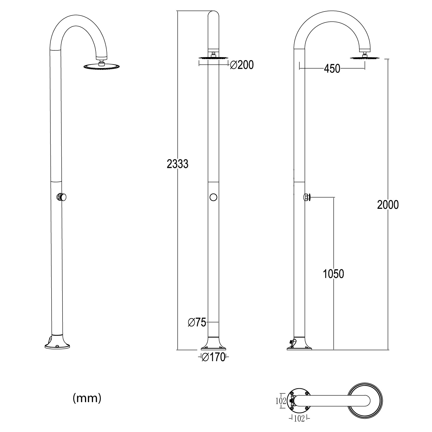 Ducha de luna temporizada de aluminio blanco que ahorra agua