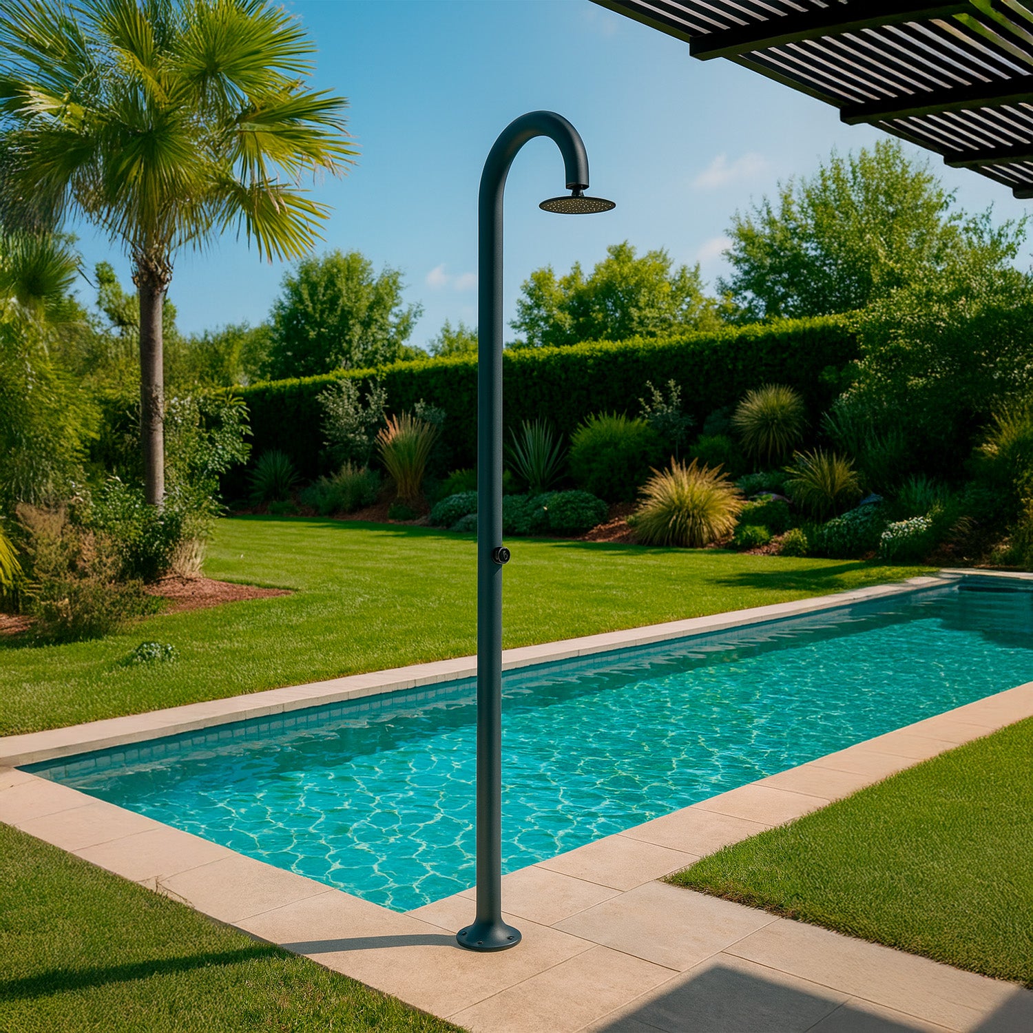 Sined Luna Timer Gris Ducha De Aluminio Doble Conexión De Agua Fría Lateral o Inferior Ducha De Agua Fría En Tubo Interior Único Temporizador Con Ducha Superior y Mezclador Redondo Gris