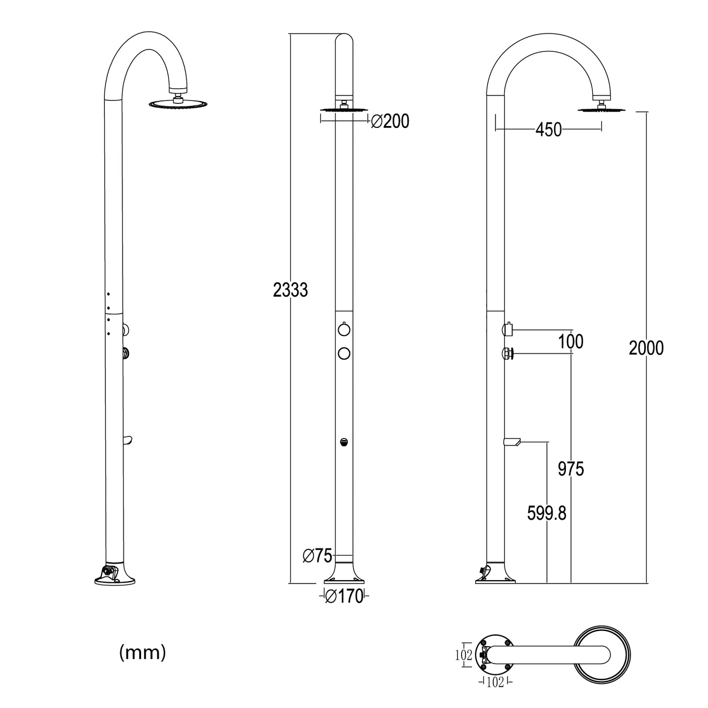 Ducha de aluminio blanca con lavapiés y temporizador