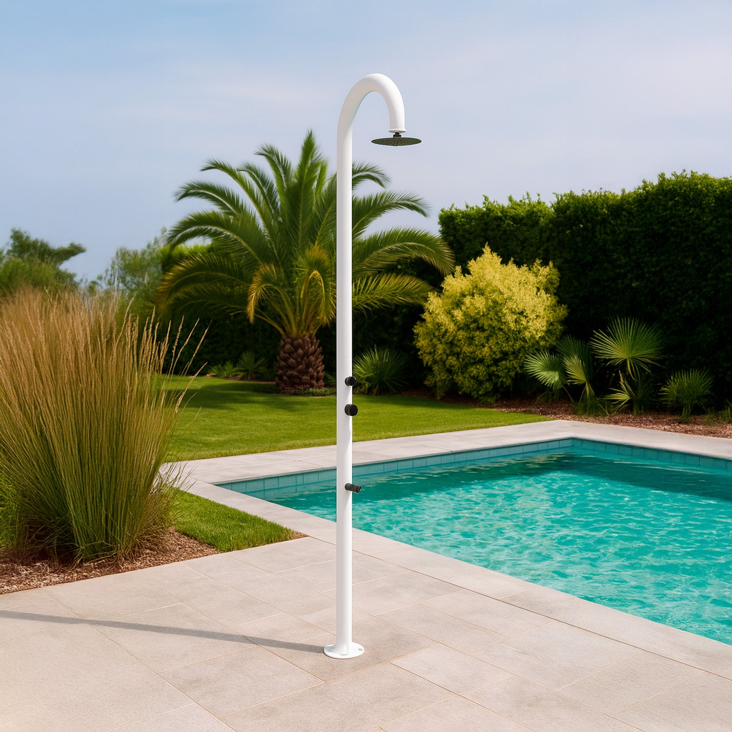 Sined Luna Timer p Blanc Douche En Aluminium Double Connexion Eau Froide Latérale ou Inférieure Dans Un Tube Interne Douche Temporisée D'eau Froide Avec Pulvérisateur Sur Pied et Mitigeur Blanc