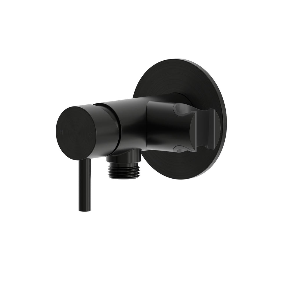 SINED Mezclador de pared para bano con soporte para teleducha PVD negro acero inoxidable 316L uso interior-exterior Levante Nero