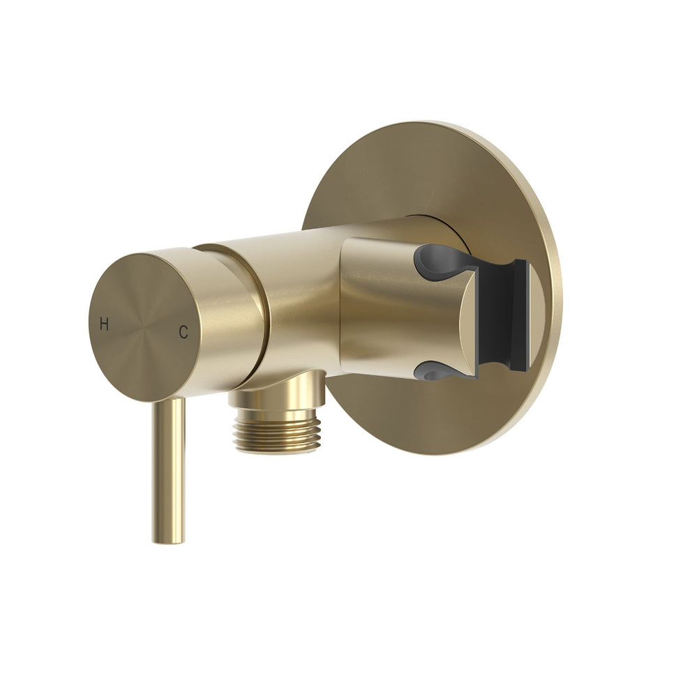 SINED Miscelador de pared para bano con soporte para duchín acabado PVD oro acero inoxidable 316L LEVANTE