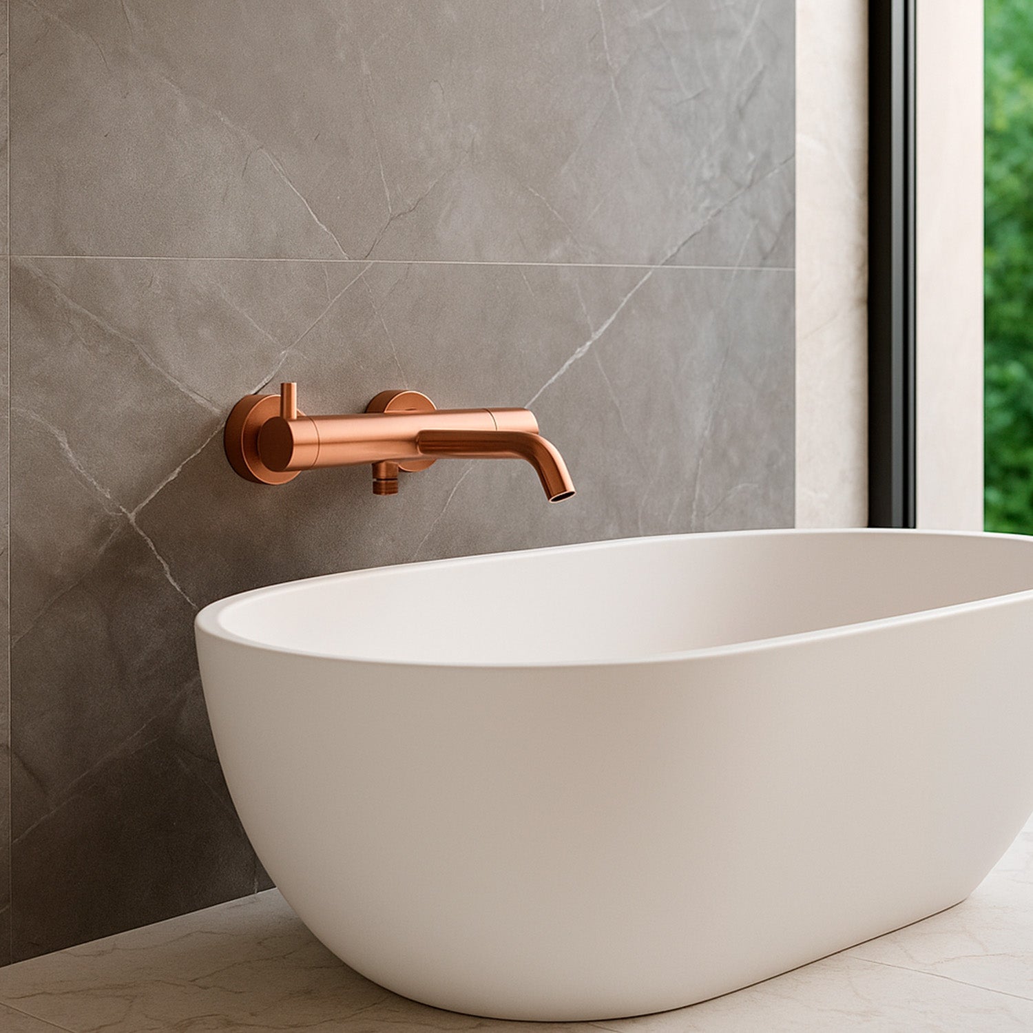 SINED Wandmengkraan voor bad en douche van roestvrij staal 316L met PVD-afwerking in roségoud, corrosiebestendig voor binnen- en buitengebruik, model LEVANTE