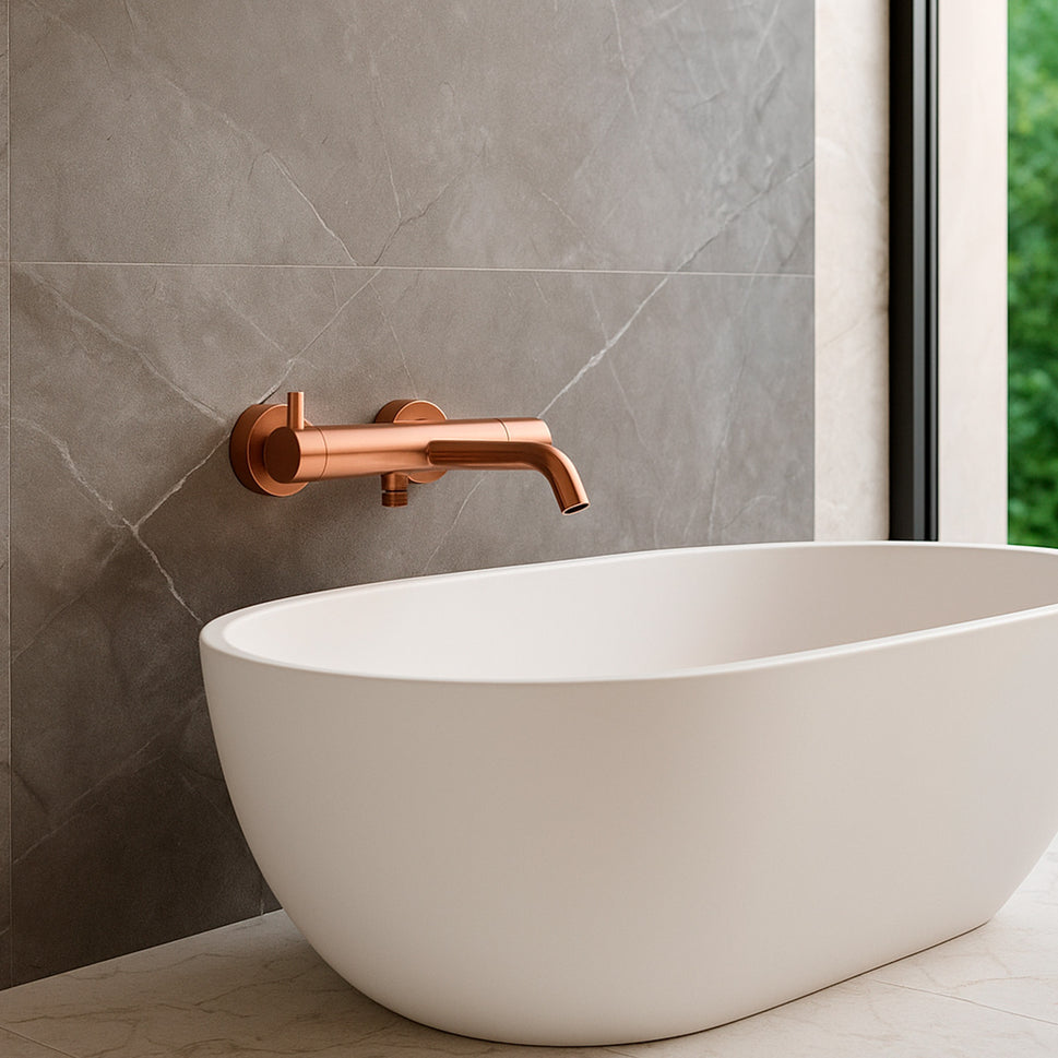 SINED Wandmengkraan voor bad en douche van roestvrij staal 316L met PVD-afwerking in roségoud, corrosiebestendig voor binnen- en buitengebruik, model LEVANTE