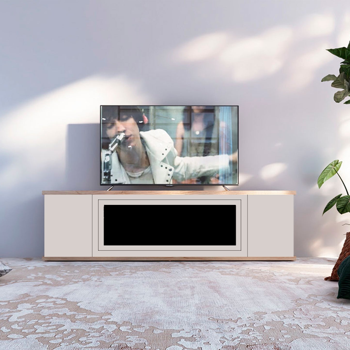 Mueble Chimenea Madera Gris de Alta Calidad. Diseño Elegante