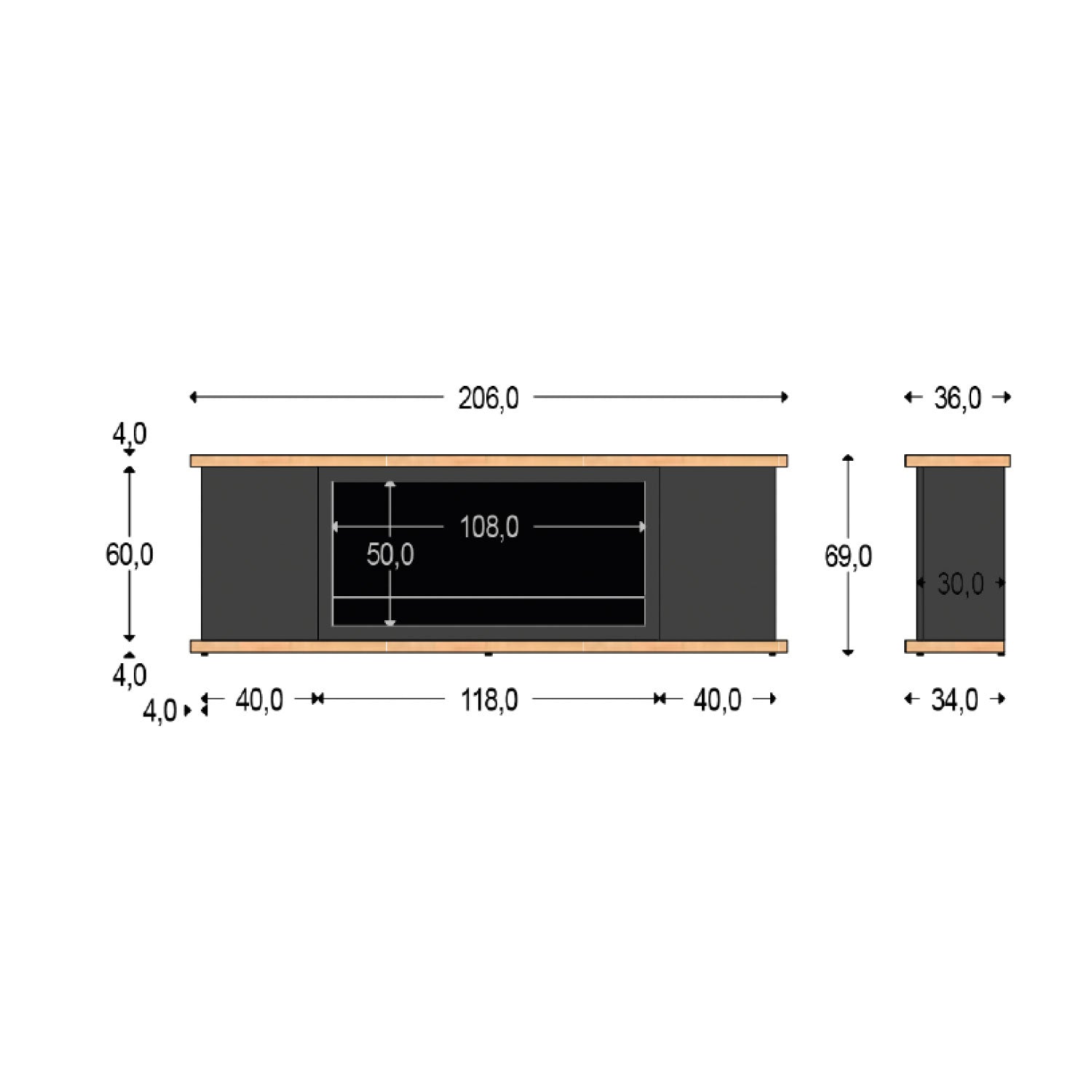 Elegante mueble de madera negro para chimenea Sined Ispica 1