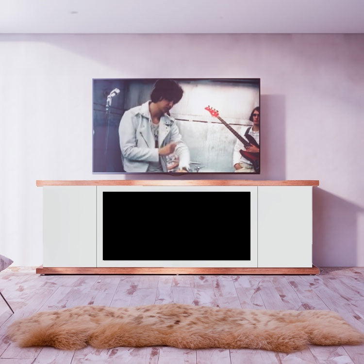 Mueble TV de madera gris para chimenea eléctrica