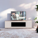 Cambiar a la imagen Mueble chimenea de madera gris claro con diseño elegante y f 3