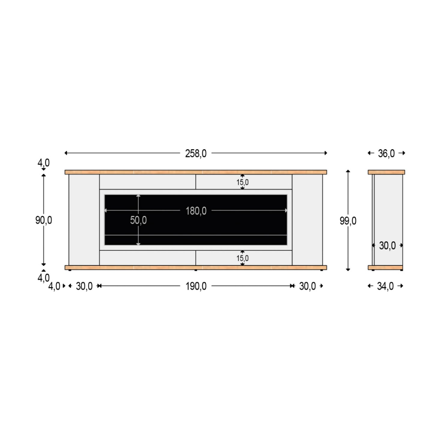 Marco de madera negro y quemador eléctrico 1500w