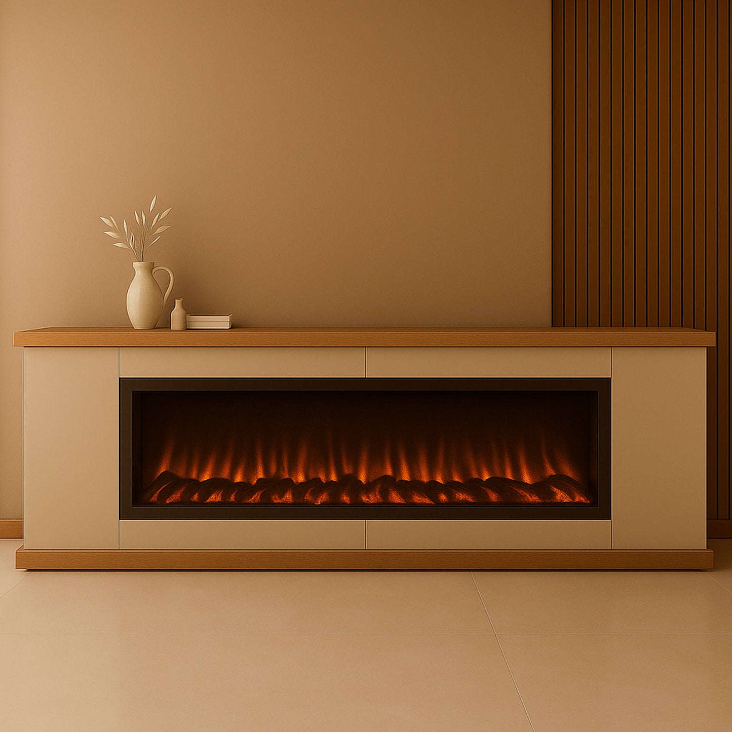 Mueble con chimenea eléctrica Desio 180 gris, elegante y dur