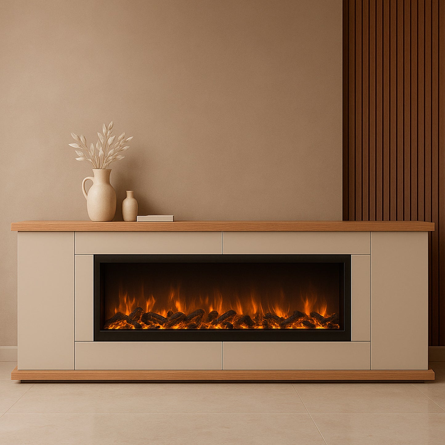 Mueble con chimenea eléctrica Desio 150 gris claro, elegante