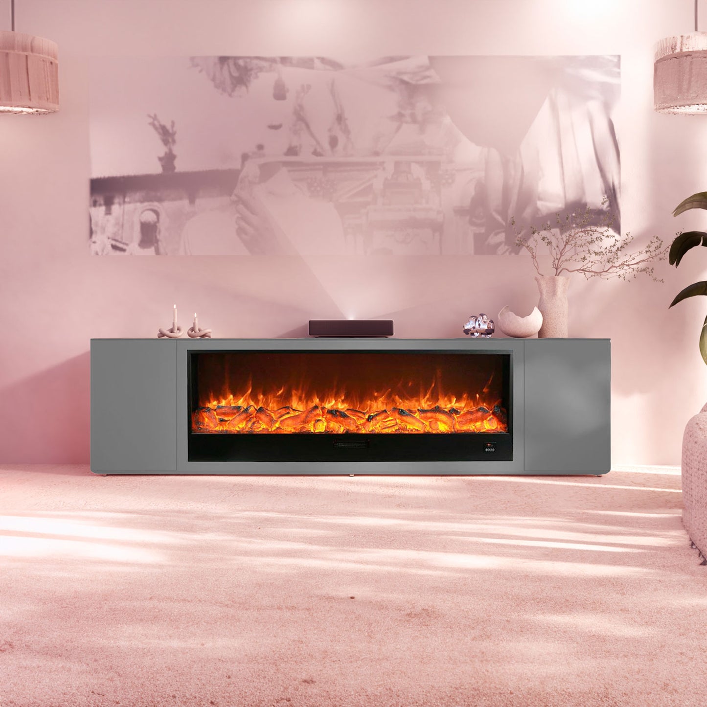 Mueble y chimenea eléctrica de pie con mando a distancia