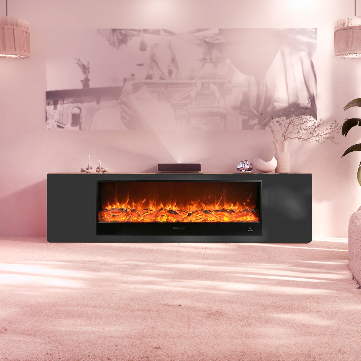 Mueble y chimenea eléctricos de interior con mando a distancia