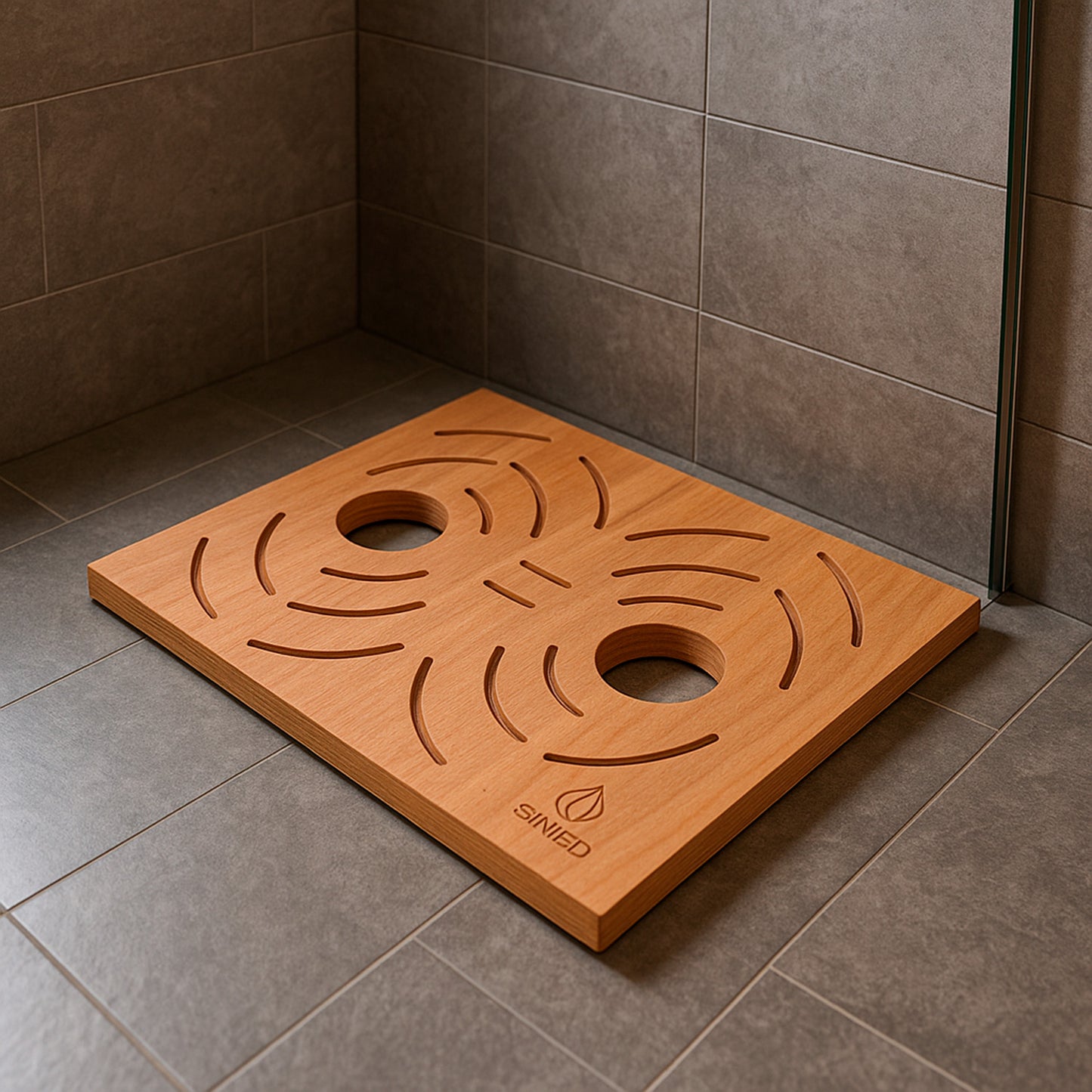 pedana c-box-doppia in okume per due docce sined: eleganza e