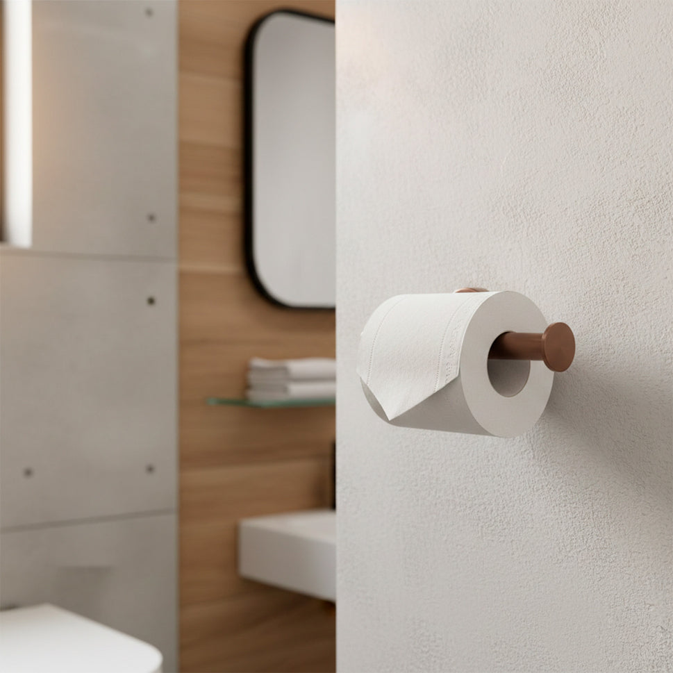 SINED Porta Rollo Papel Higienico Oro Rosa PVD Acero Inox 316L Diseno Elegante y Funcional Instalación en Muros Ideal para Banos Modernos Resistente a la Corrosión - Modelo LEVANTE