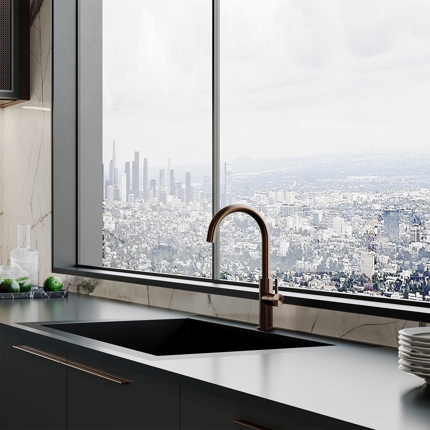 SINED kitchen faucet in 316L stainless steel with rose gold finish, corrosion-resistant, 32 cm height for indoor and outdoor use, model LEVANTE