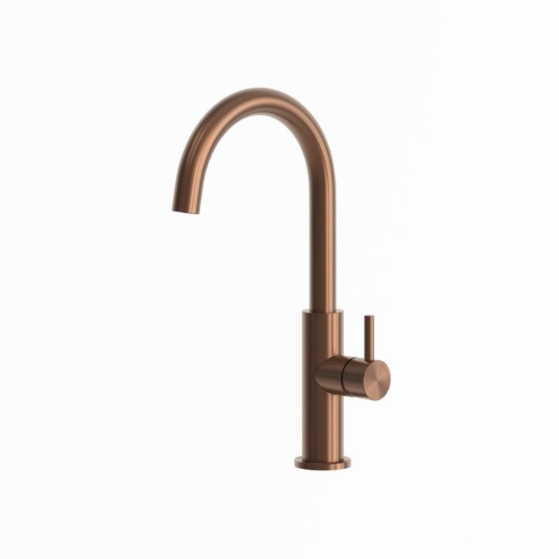 SINED kitchen faucet in 316L stainless steel, rose gold color, satin finish, corrosion-resistant for indoor and outdoor use, model LEVANTE
