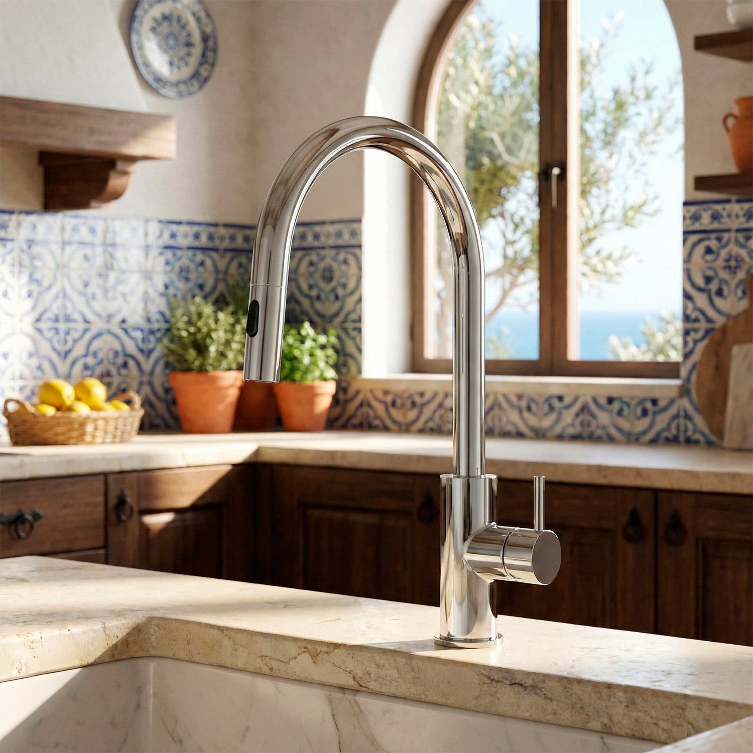 SINED Rubinetto da cucina in acciaio inox 316L finitura satinata resistente alla corrosione per interni ed esterni design moderno durabilita superiora - modello LEVANTE