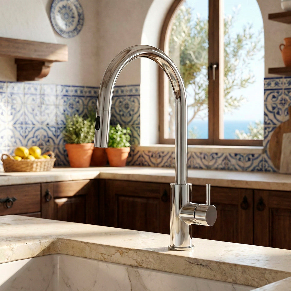 SINED Rubinetto da cucina in acciaio inox 316L finitura satinata resistente alla corrosione per interni ed esterni design moderno durabilita superiora - modello LEVANTE