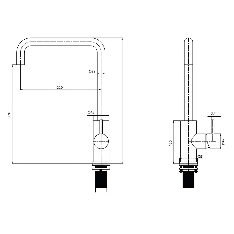 Rubinetto grifo para cocina en acero inoxidable 316L con acabado en oro rosa monomando boquilla giratoria y ducha flexible resistente y fácil de mantener - Modelo Levante