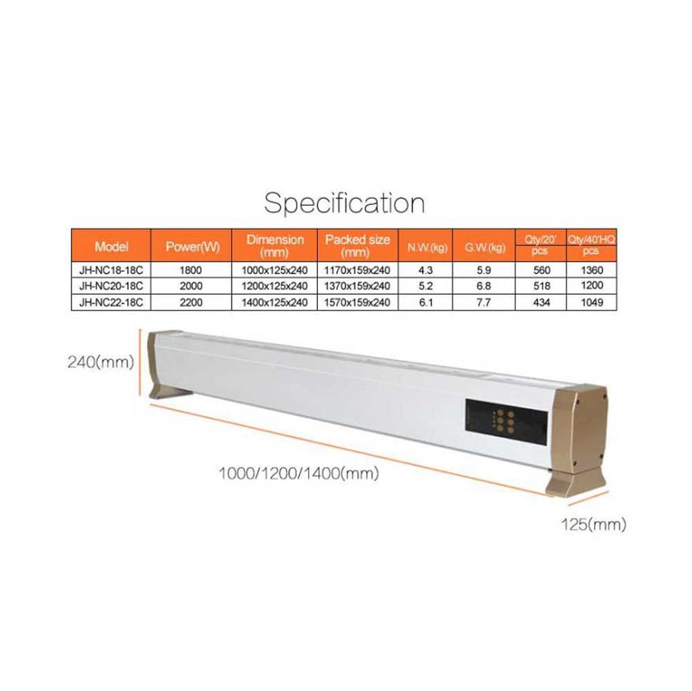 Vloerverwarmer Sined 1800 Vloerverwarmer Elektrisch 1800w Wit Vloerverwarmer en Plint 1800w Met Inclusief Afstandsbediening